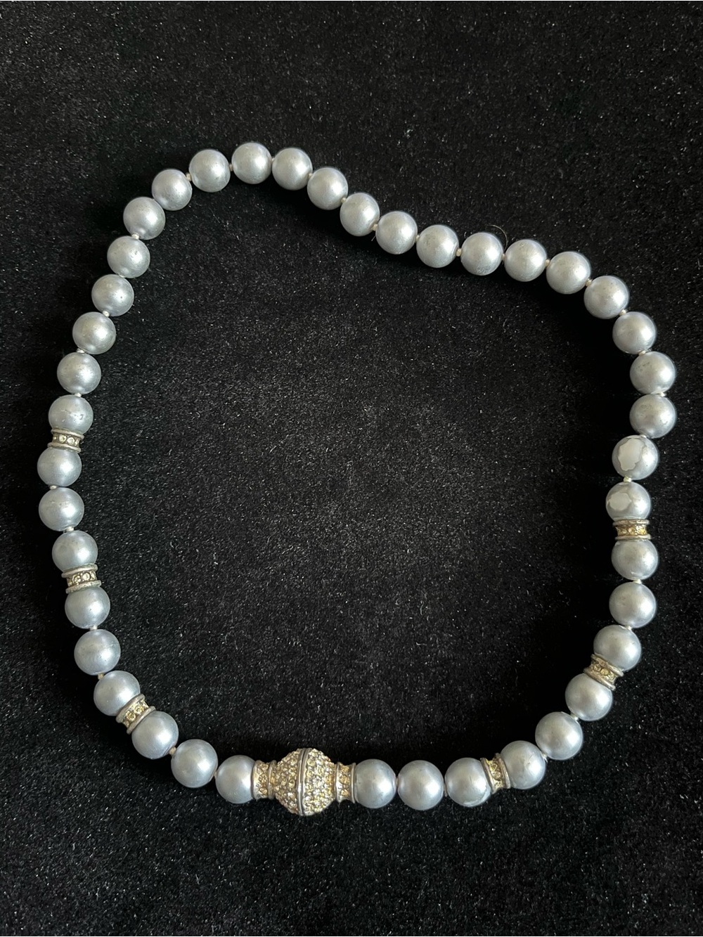 🌈 3/$10 Vtg Toyo Silver Genuine Pearl Necklace with Rhinestone Accent Closure
